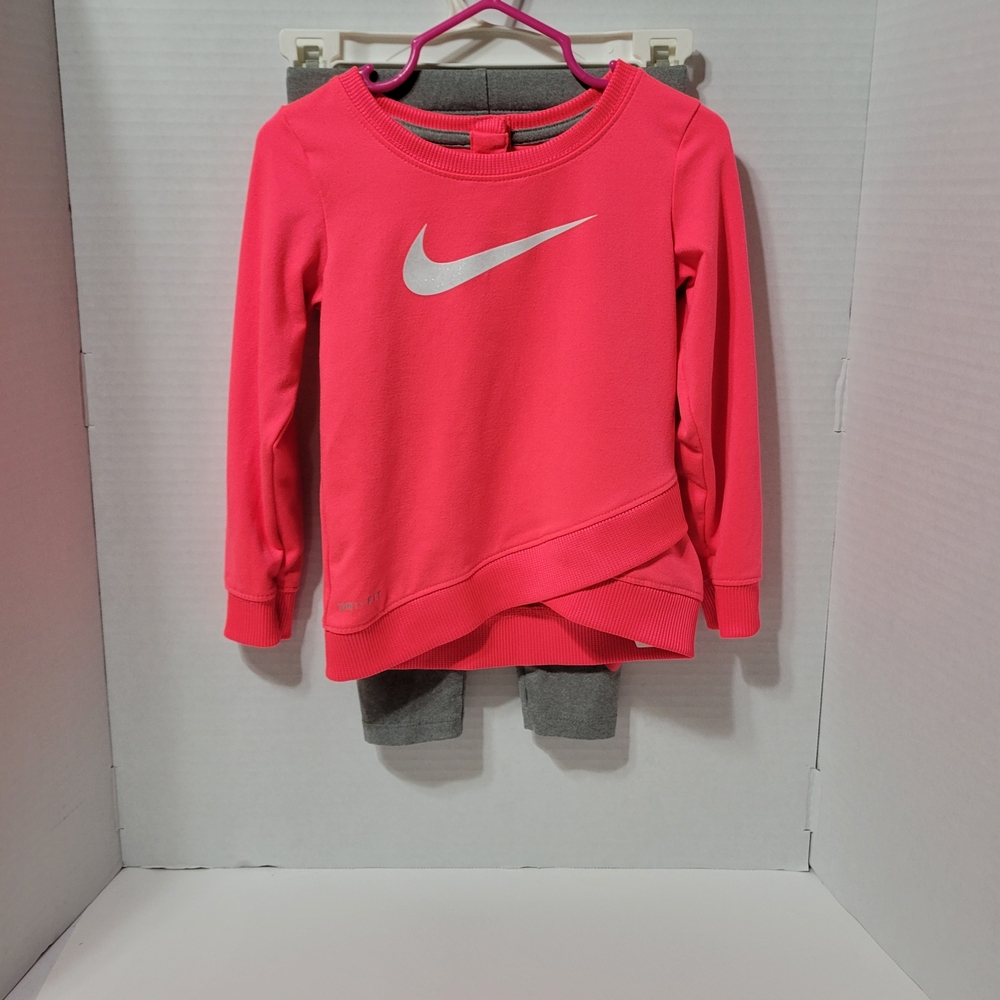 Nike Dri-FIT Girls 24M Matching Set Pink Sweatshirt & Gray Leggings